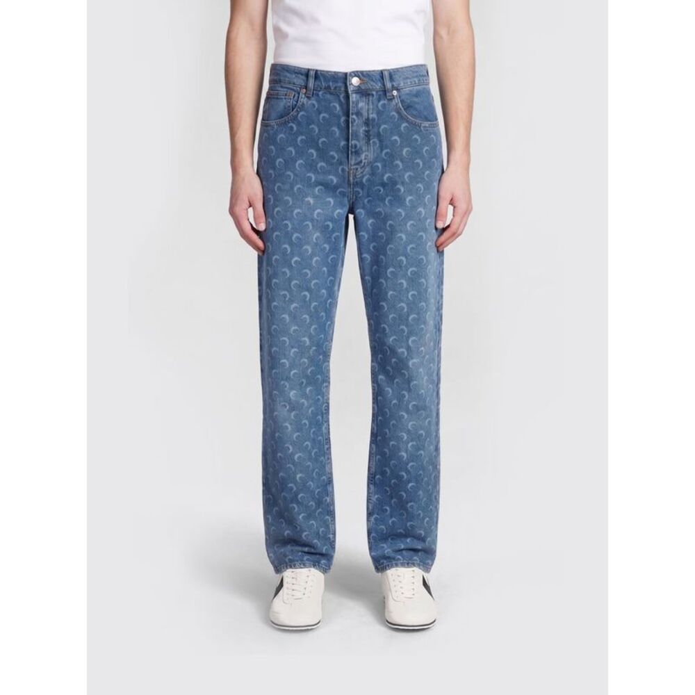 Marine Serre Jeans Men Gnawed Blue